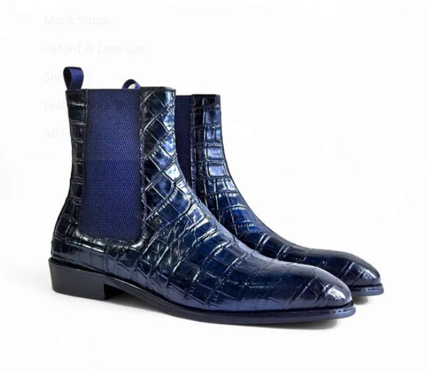 Maurice Alligator Print Leather Boot - Navy