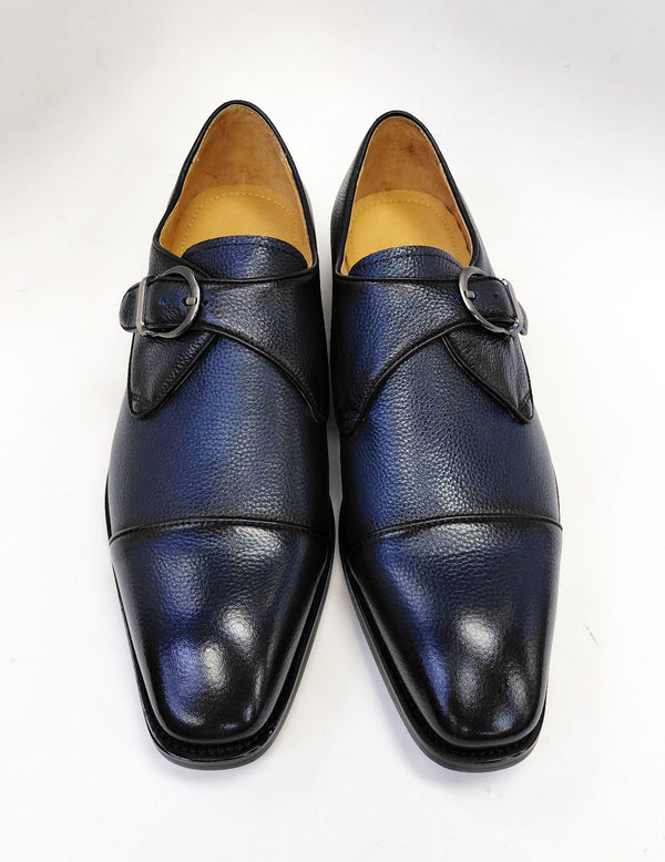 Carrucci Leather Monkstrap - Navy