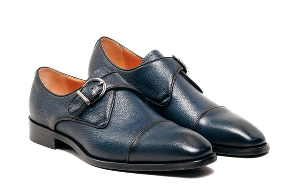 Carrucci Leather Monkstrap - Navy