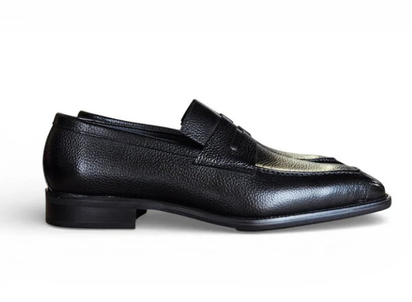 Carrucci Pebbled Leather Penny Loafer - Black