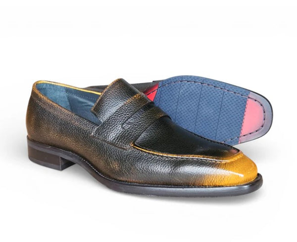 Carrucci Pebbled Leather Penny Loafer - Brown