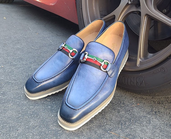 C&E Shoes Calfskin Horsebit Loafer - Blue