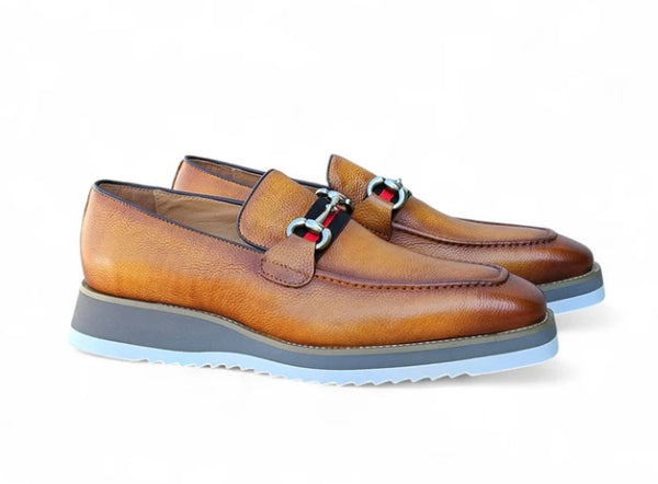 C&E Shoes Calfskin Horsebit Loafer - Cognac