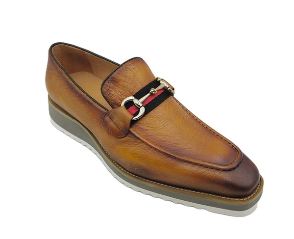 C&E Shoes Calfskin Horsebit Loafer - Cognac