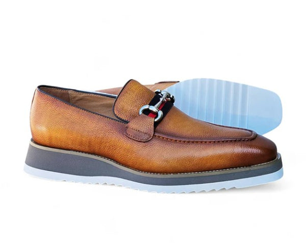 C&E Shoes Calfskin Horsebit Loafer - Cognac