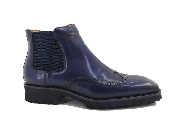 C&E Shoes Burnished Calfskin Chelsea Boot - Navy