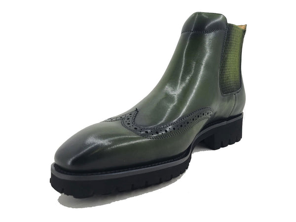 C&E Shoes Burnished Calfskin Chelsea Boot - Olive