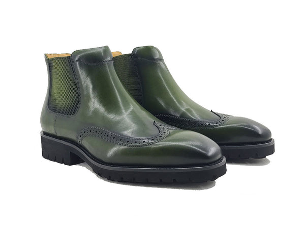 C&E Shoes Burnished Calfskin Chelsea Boot - Olive