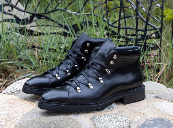 C&E Calfskin Lace-Up Boot - Black