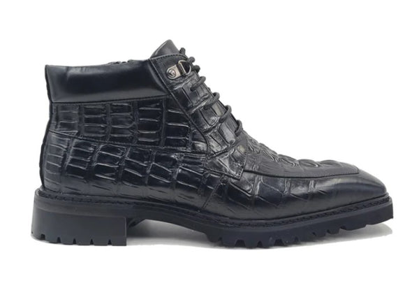 Carrucci Crocodile Calfskin Boot - Black