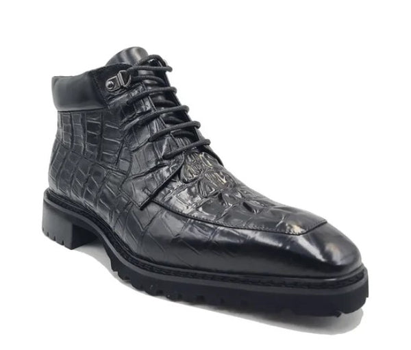 Carrucci Crocodile Calfskin Boot - Black