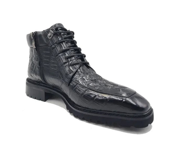 Carrucci Crocodile Calfskin Boot - Black