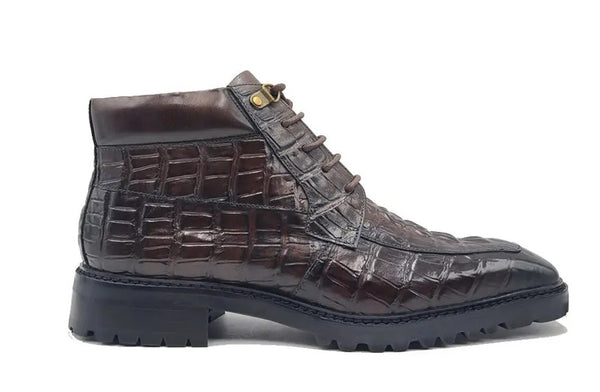Carrucci Crocodile Calfskin Boot - Chestnut
