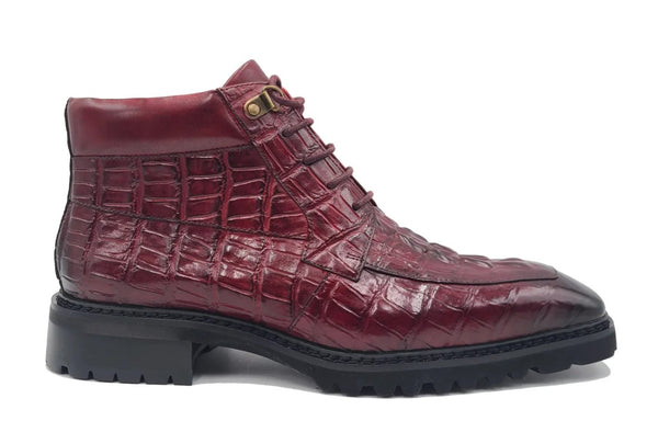Carrucci Crocodile Calfskin Boot - Burgundy