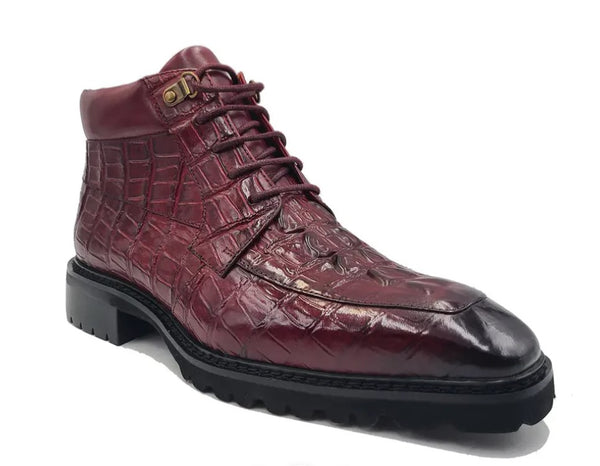 Carrucci Crocodile Calfskin Boot - Burgundy