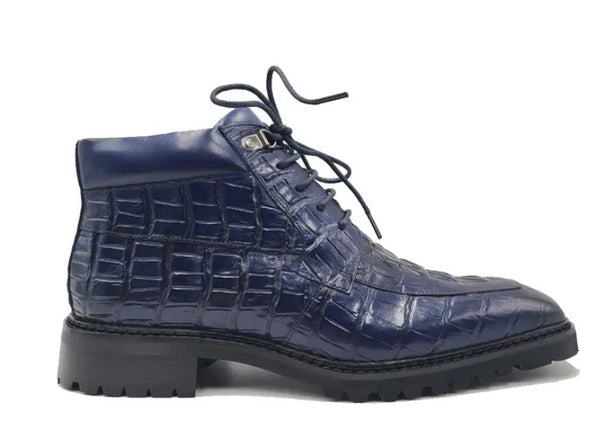 Carrucci Crocodile Calfskin Boot - Navy
