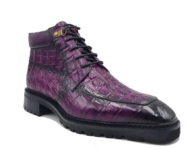 Carrucci Crocodile Calfskin Boot - Purple