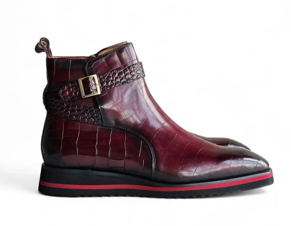 Carrucci Crocodile Leather Boot - Burgundy
