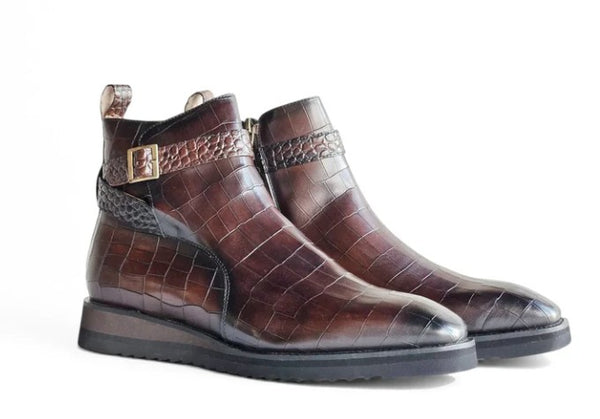Carrucci Crocodile Leather Boot - Chestnut