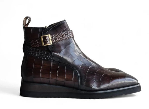 Carrucci Crocodile Leather Boot - Chestnut