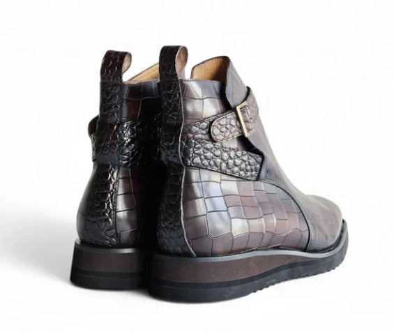 Carrucci Crocodile Leather Boot - Chestnut