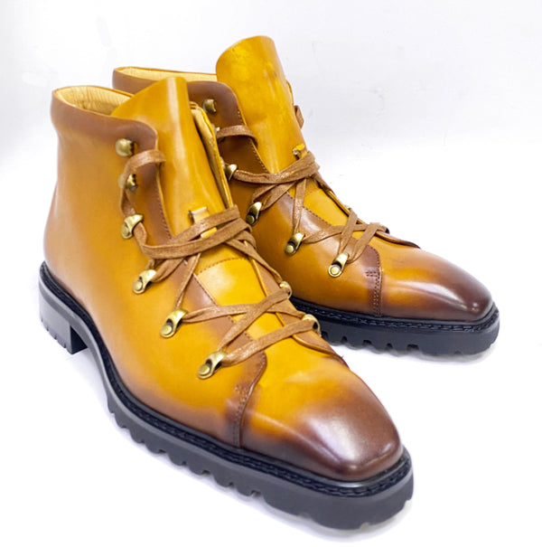 C&E Calfskin Lace-Up Boot - Cognac