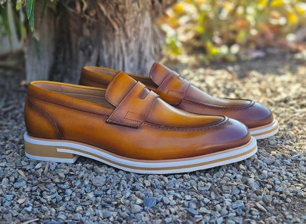 Carrucci Calfskin Penny Loafer - Cognac