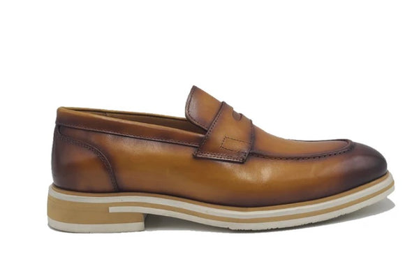 Carrucci Calfskin Penny Loafer - Cognac
