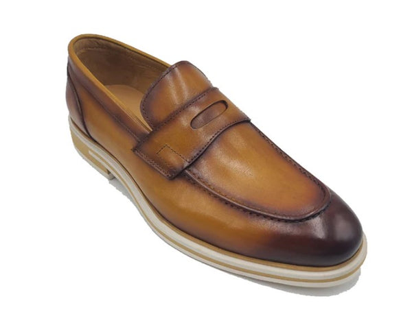 Carrucci Calfskin Penny Loafer - Cognac