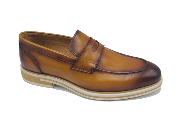 Carrucci Calfskin Penny Loafer - Cognac