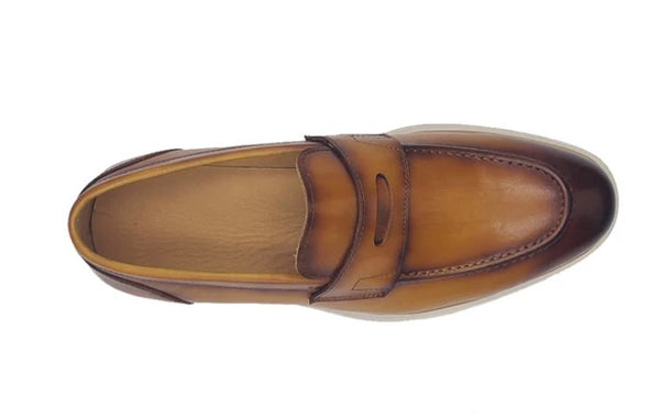 Carrucci Calfskin Penny Loafer - Cognac