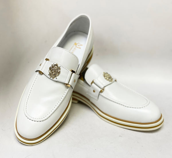 C&E Maurice Leather Ornament Loafer - White