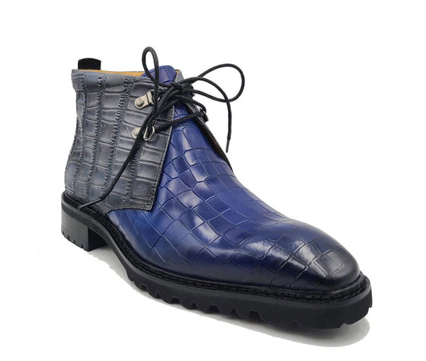 Carrucci Calfskin Boot - Navy/Grey