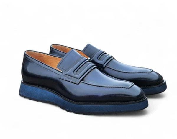 Carrucci Leather Penny Loafer - Navy