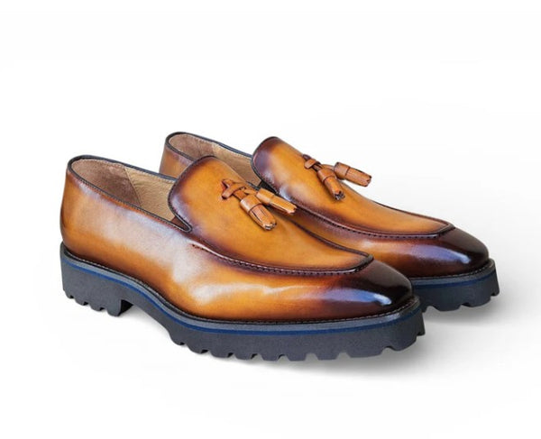 Carrucci Calfskin Tassel Loafer - Cognac
