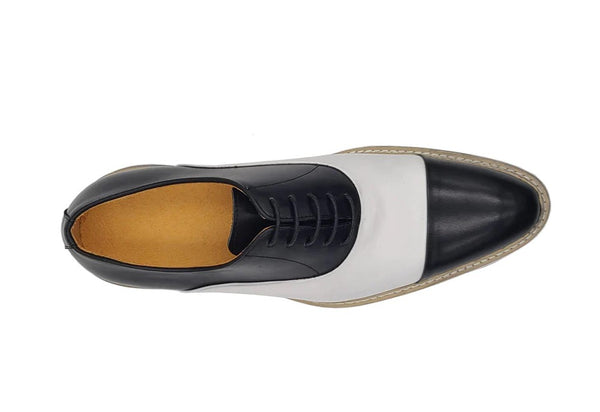 Carrucci Leather Lace-Up Oxford - Black/White
