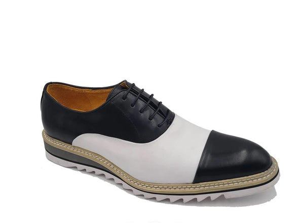 Carrucci Leather Lace-Up Oxford - Black/White