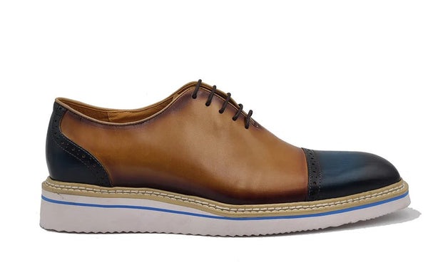 Maurice Calfskin Oxford - Navy/Tan