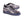 A pair of dark gray leather sneakers with black laces and thick navy blue platform soles, shown on a plain white background.