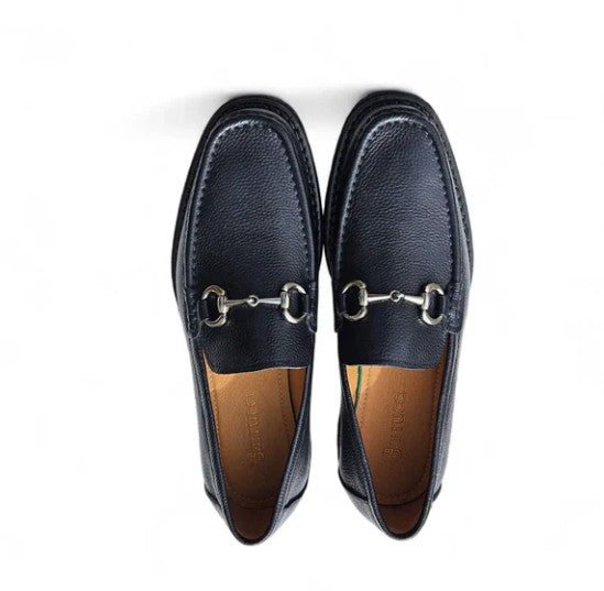 Carrucci Pebble Leather Loafer - Navy