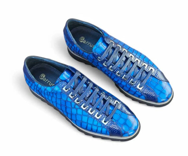 Carrucci Crocodile Leather Sneaker - Blue