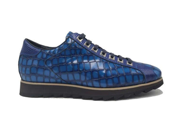 Carrucci Crocodile Leather Sneaker - Blue