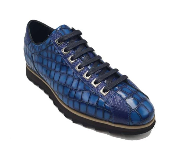 Carrucci Crocodile Leather Sneaker - Blue
