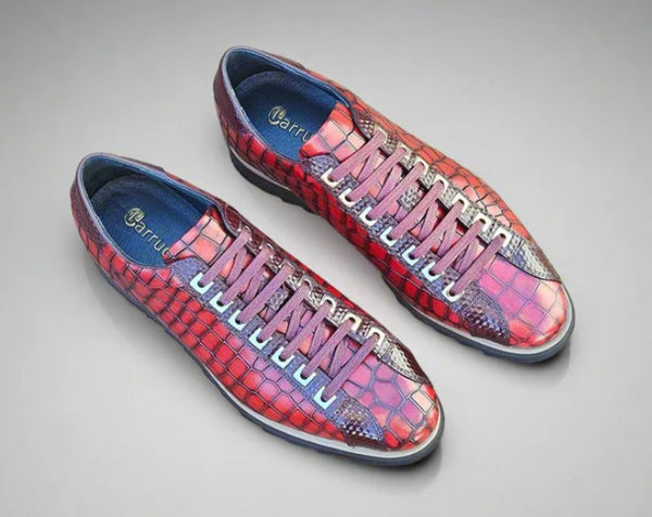 Carrucci Crocodile Leather Sneaker - Burgundy