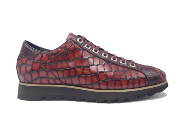 Carrucci Crocodile Leather Sneaker - Burgundy