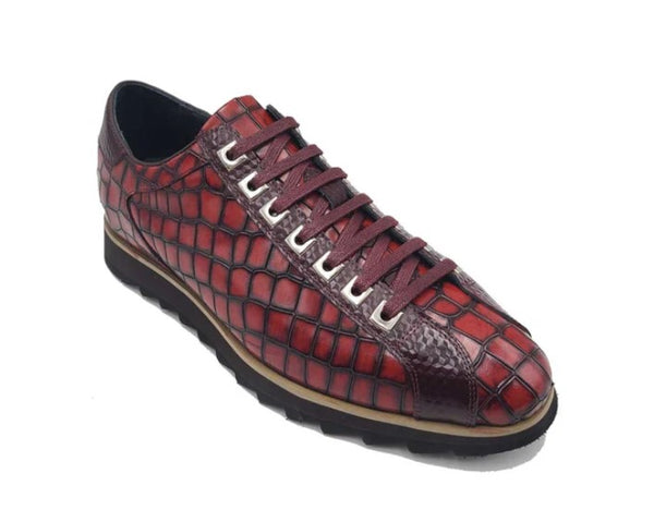 Carrucci Crocodile Leather Sneaker - Burgundy