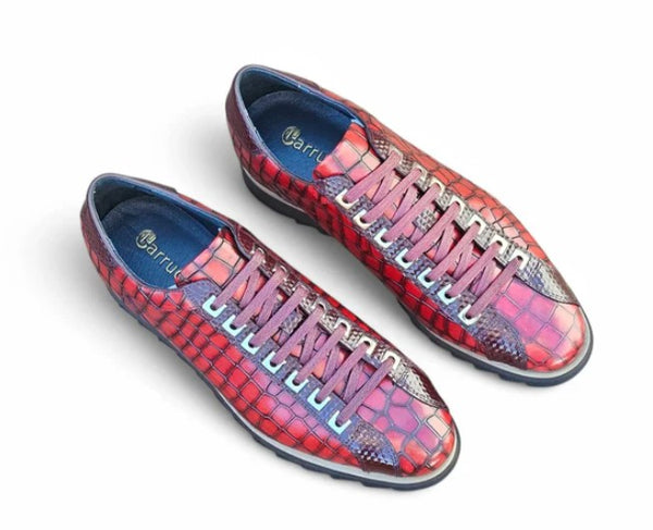Carrucci Crocodile Leather Sneaker - Burgundy