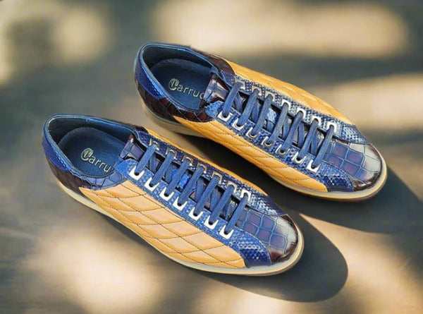 Carrucci Quilted Leather Sneaker - Cognac/Blue