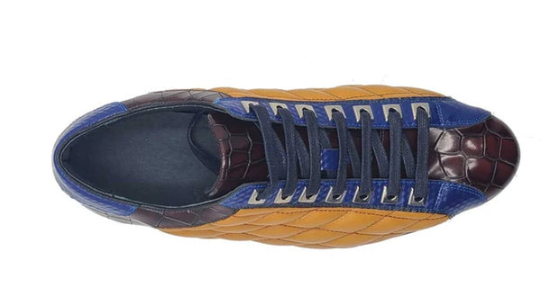 Carrucci Quilted Leather Sneaker - Cognac/Blue