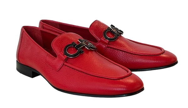 Pelle Pebbled Leather Loafer - Red